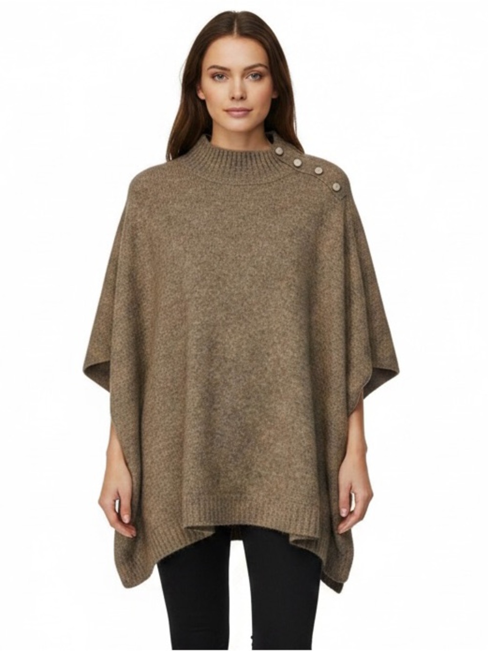 J. Crew Brown Button-Shoulder Knit Poncho Sweater